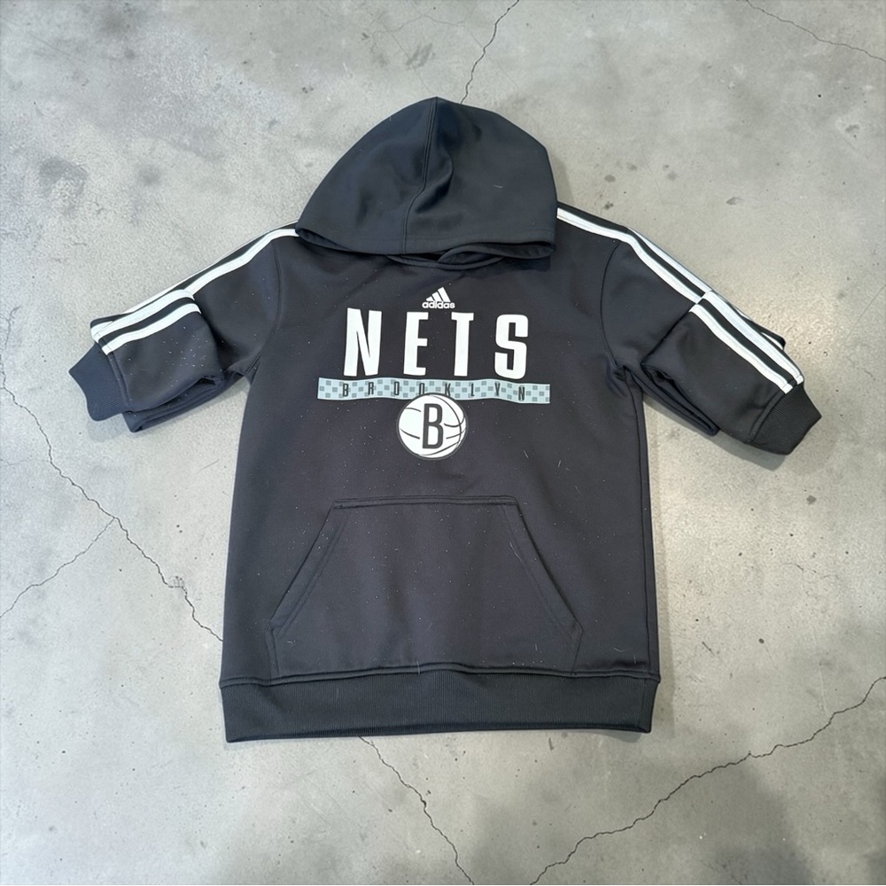 Adidas Brooklyn Nets Hoodie Boys Medium Black NBA Pullover